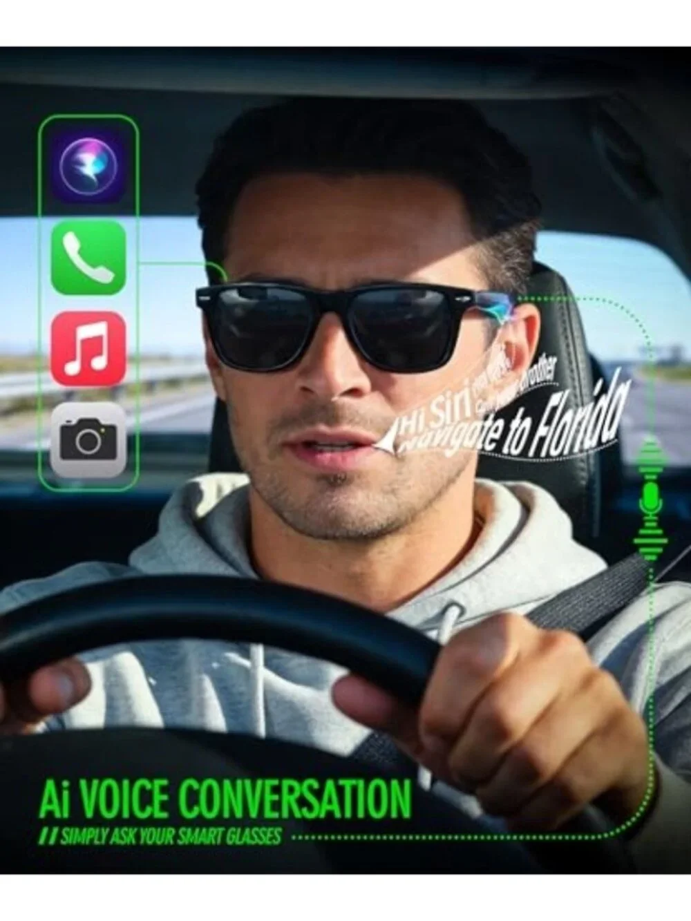 Smart AI Glasses with Auto-On Wear Detection, Bluetooth Glasses for Men Women, B